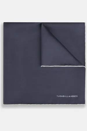 Turnbull & Asser GREY AND ECRU PIPED SILK POCKET SQUARE