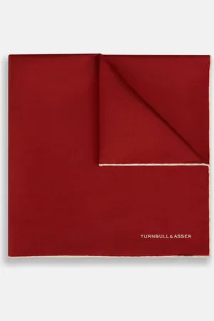 Turnbull & Asser BURGUNDY AND ECRU PIPED SILK POCKET SQUARE
