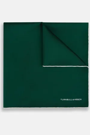 Turnbull & Asser FOREST GREEN AND ECRU PIPED SILK POCKET SQUARE