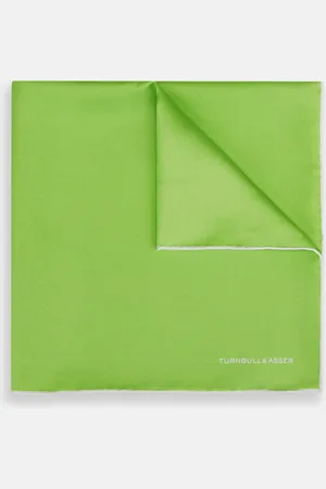 Turnbull & Asser LIME GREEN AND ECRU PIPED SILK POCKET SQUARE