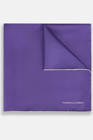 Turnbull & Asser VIOLET AND ECRU PIPED SILK POCKET SQUARE