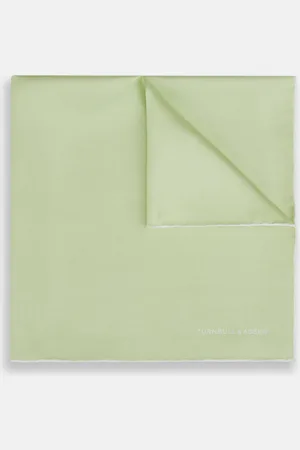 Turnbull & Asser MINT AND ECRU PIPED SILK POCKET SQUARE
