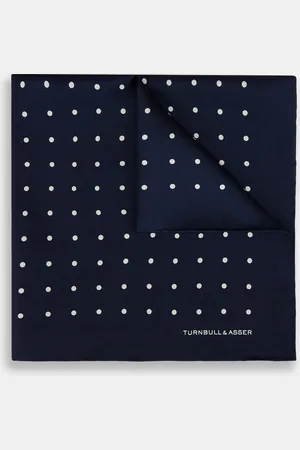 Turnbull & Asser Navy and White Spot Silk Pocket Square