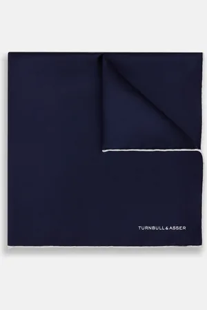 Turnbull & Asser Navy Piped Silk Pocket Square