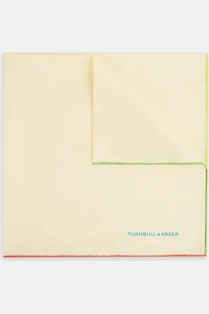 Turnbull & Asser Ecru and Multicoloured Piped Silk Pocket Square