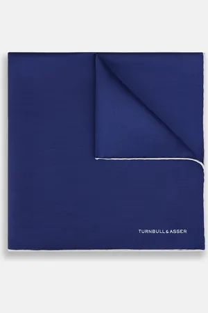 Turnbull & Asser Mid Blue Piped Silk Pocket Square