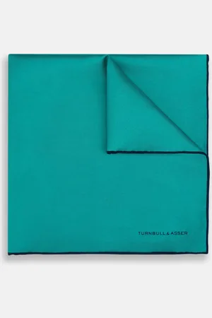 Turnbull & Asser Turquoise Piped Silk Pocket Square