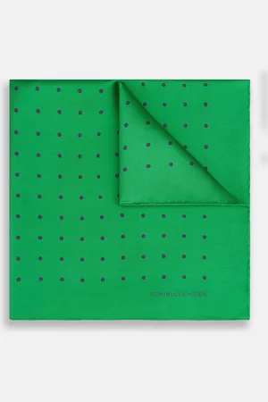 Turnbull & Asser Green and Navy Spot Silk Pocket Square