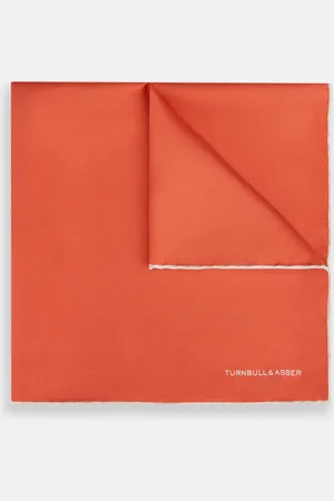 Turnbull & Asser Orange and White Piped Silk Pocket Square