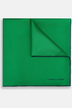 Turnbull & Asser Green Piped Silk Pocket Square