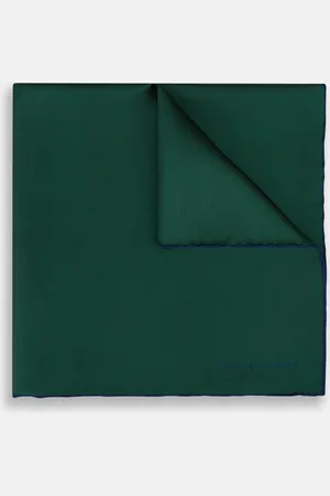 Turnbull & Asser Petrol Green Piped Silk Pocket Square