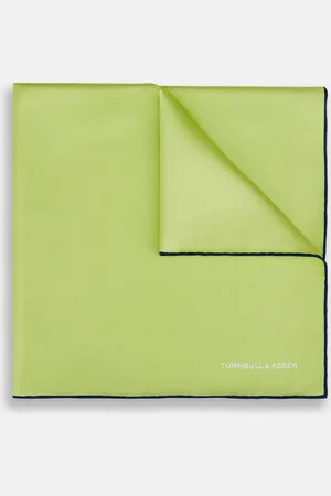Turnbull & Asser Pistachio Green and Navy Piped Silk Pocket Square
