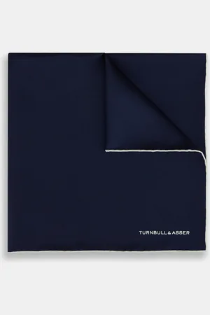 Turnbull & Asser Dark Blue Piped Silk Pocket Square