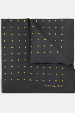 Turnbull & Asser Grey and Lime Spot Silk Pocket Square