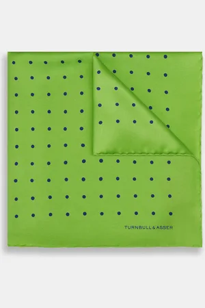 Turnbull & Asser LIME GREEN AND BLUE SPOT SILK POCKET SQUARE
