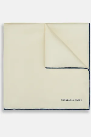 Turnbull & Asser ECRU AND NAVY BLUE PIPED SILK POCKET SQUARE