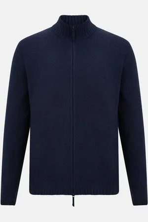 Turnbull & Asser Navy High Neck Merino Zipped Cardigan