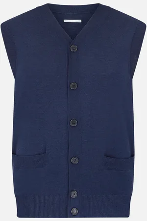 Turnbull & Asser Navy Fine Merino V-Neck Sleeveless Cardigan