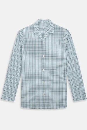 Turnbull & Asser Blue and Green Multi Check Pyjama Shirt