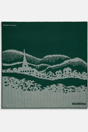 Turnbull & Asser Green Snowscape Motif Silk Extra Large Scarf