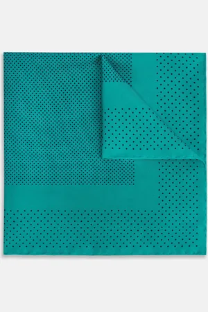 Turnbull & Asser Petrol Green Dot Silk Pocket Square