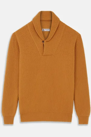 Turnbull & Asser Gold Cashmere Shawl Neck Lytton Jumper