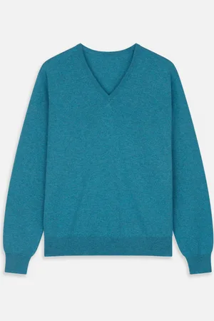 Turnbull & Asser Teal Paden V-Neck Jumper