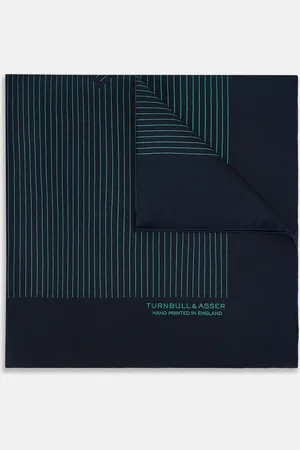 Turnbull & Asser Navy and Petrol Green Stripe Silk Pocket Square