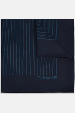 Turnbull & Asser Navy and Blue Stripe Silk Pocket Square