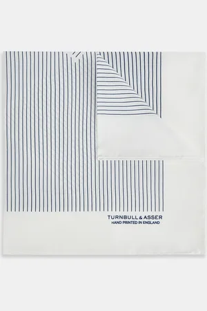 Turnbull & Asser White Stripe Silk Pocket Square