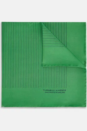 Turnbull & Asser Hunter Green Stripe Silk Pocket Square