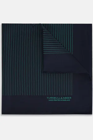 Turnbull & Asser Navy and Hunter Green Stripe Silk Pocket Square