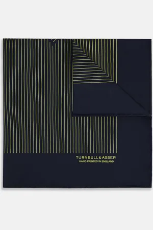 Turnbull & Asser Navy and Gold Stripe Silk Pocket Square
