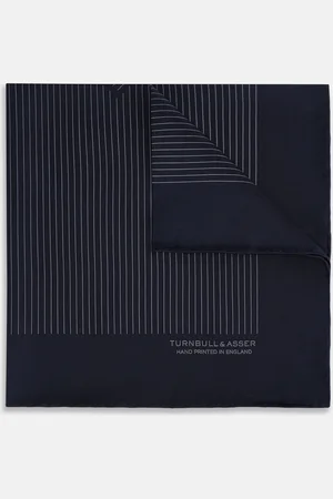 Turnbull & Asser Navy and Charcoal Stripe Silk Pocket Square