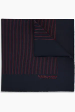 Turnbull & Asser Navy and Burgundy Stripe Silk Pocket Square