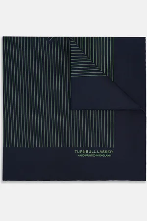 Turnbull & Asser Navy and Fern Green Stripe Silk Pocket Square