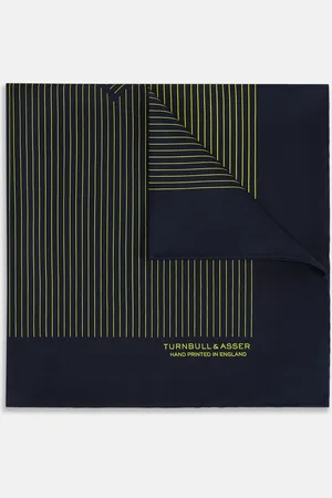 Turnbull & Asser Navy and Yellow Stripe Silk Pocket Square