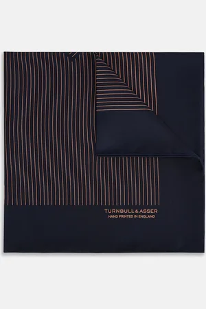 Turnbull & Asser Navy and Blush Stripe Silk Pocket Square