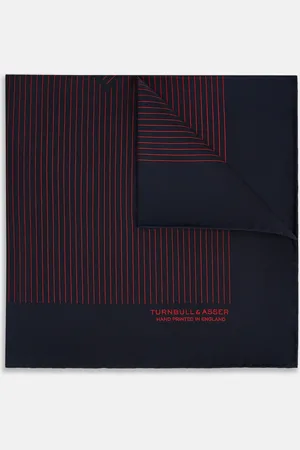 Turnbull & Asser Navy and Red Stripe Silk Pocket Square