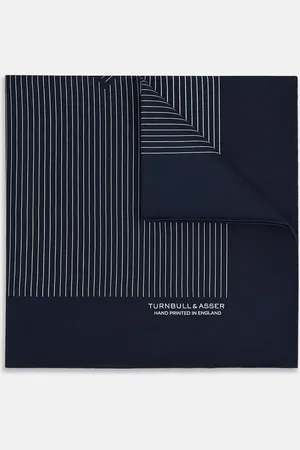 Turnbull & Asser Navy and White Stripe Silk Pocket Square