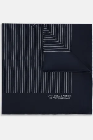 Turnbull & Asser Navy and Grey Stripe Silk Pocket Square