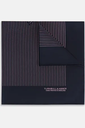Turnbull & Asser Navy and Pink Stripe Silk Pocket Square