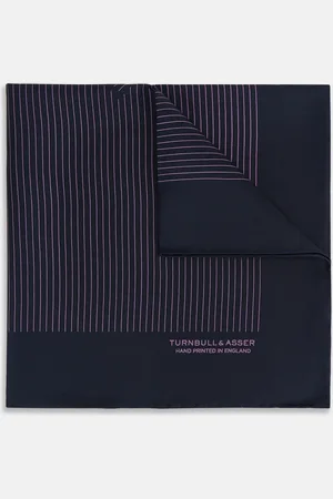 Turnbull & Asser Navy and Purple Stripe Silk Pocket Square