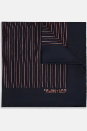 Turnbull & Asser Navy and Orange Stripe Silk Pocket Square