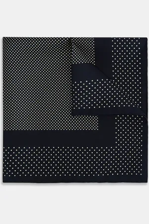 Turnbull & Asser Navy and Cream Dot Silk Pocket Square