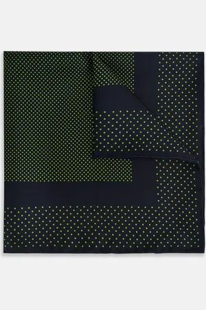 Turnbull & Asser Navy and Kelly Green Dot Silk Pocket Square