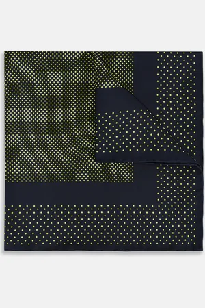 Turnbull & Asser Navy and Yellow Dot Silk Pocket Square