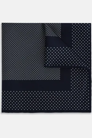 Turnbull & Asser Navy and White Dot Silk Pocket Square