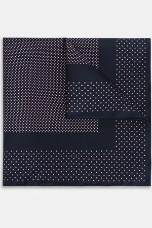 Turnbull & Asser Navy and Pink Dot Silk Pocket Square