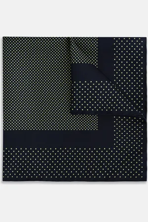 Turnbull & Asser Navy and Melon Green Dot Silk Pocket Square